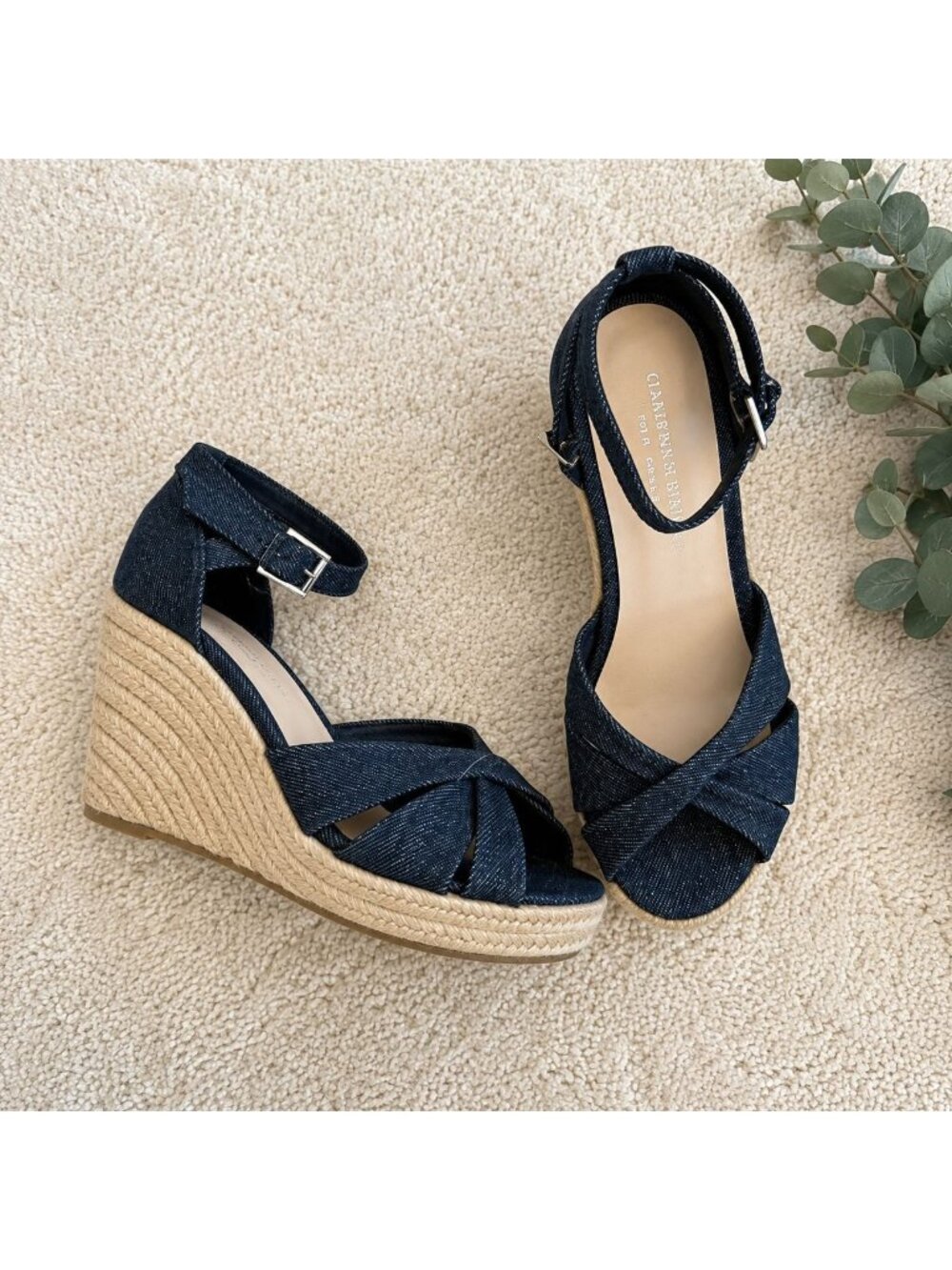 Christian Siriano Denim Espadrille Wedge Sandals Sz 6 Blue Open Toe Heels